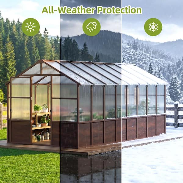 Epicpoplar 8 ft. x 16 ft. Cedar Wood Walk-In Greenhouse Kit with