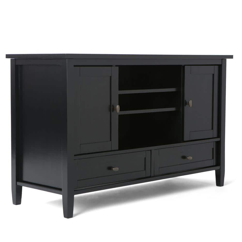 Black Solid Wood TV Media Stand with Cabinets for 50-inch TVs