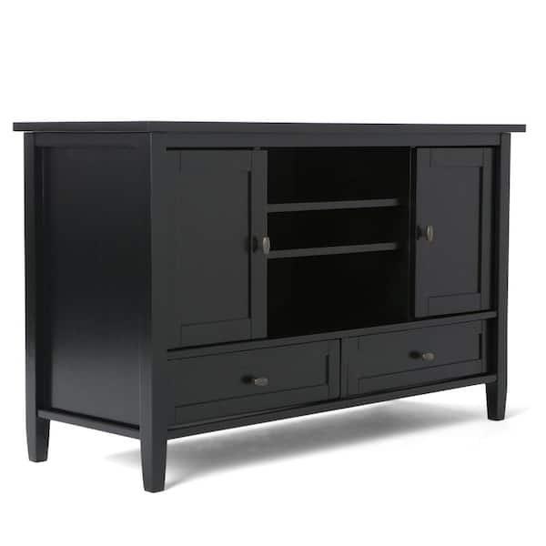 Simpli Home Warm Shaker Solid Wood 47 in. Wide 2- Drawer Transitional TV Media Stand in Black for TVs Up to 50 in.
