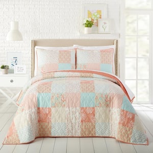 3-Piece Coral Ikigai Polyester King Quilt Set