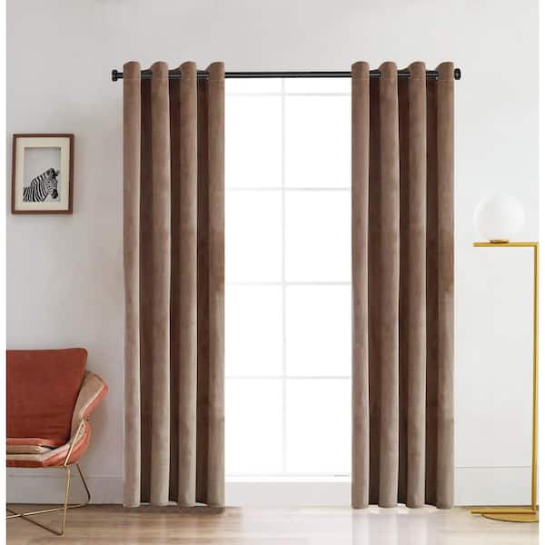 Beige 144"H Extra Long Velvet Curtain Panel w/Grommet Top Eyelets Window Drapery 