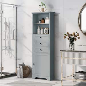 22 in. W x 10 in. D x 69 in. H Grey Wood Freestanding Linen Cabinet with Adjustable Shelves in Grey