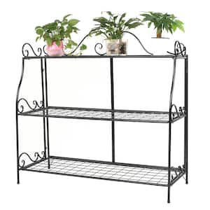 14.5 in. Tall Indoor/Outdoor Black Metal Plant Stand with Lace (3-Tier )