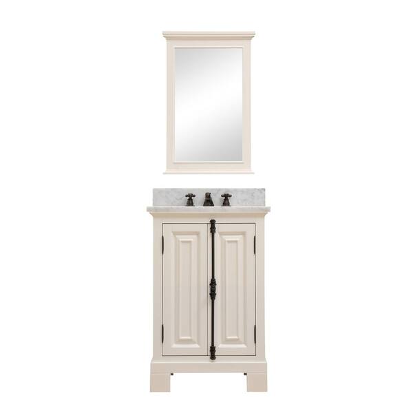 Water Creation Greenwich 24 in. W x 22 in. D Vanity in Antique White with Marble Vanity Top in White with White Basin and Mirror