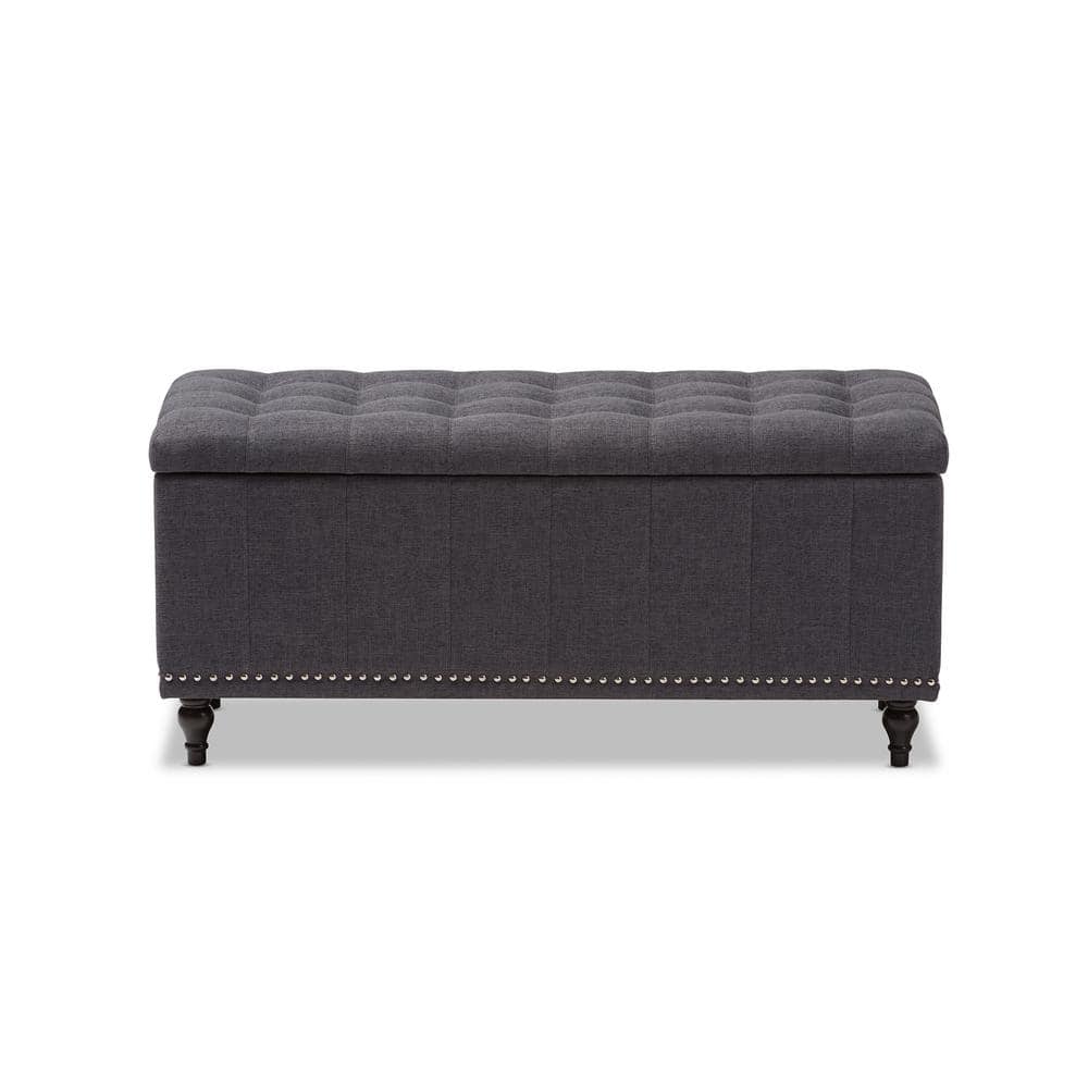 Kaylee Dark Gray Tufted Fabric Storage Ottoman Bench
