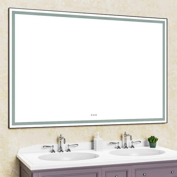 tunuo 72 in. W x 48 in. H Rectangular Framed Dimmable LED Light Wall  Bathroom Vanity Mirror in Black TU23MZ72 - The Home Depot