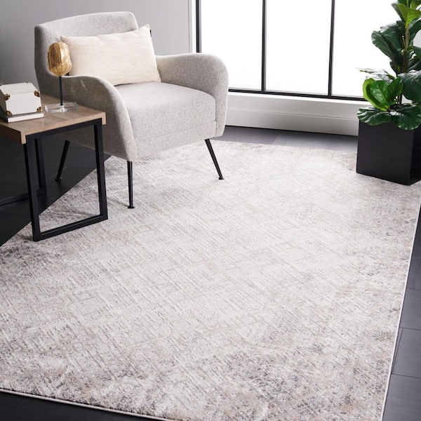 Vogue 7 ft. x 7 ft. Beige/Gray Distressed Diamond Square Area Rug