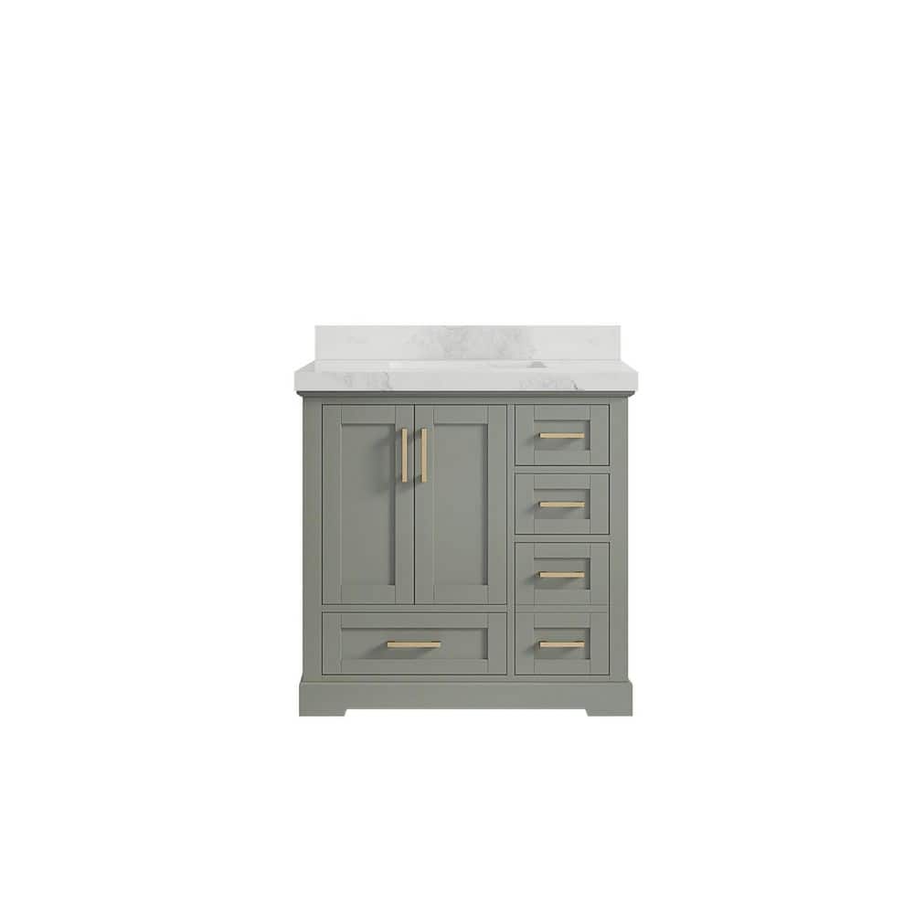 Boston 36 in. W x 22 in. D x 36 in. H Single Sink Bath Vanity Center in Evergreen with 2 in. Calacatta Nuvo Quartz Top price history on PriceWatchPro