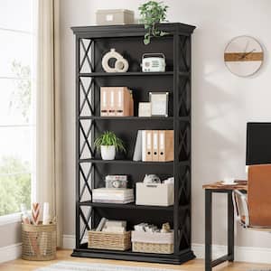 70.9 in. Tall Black Engineered Wood 5-Shelf Etagere Bookcase w/ Metal Frame, 5-Tier Indsutrial Bookshelf Home Office