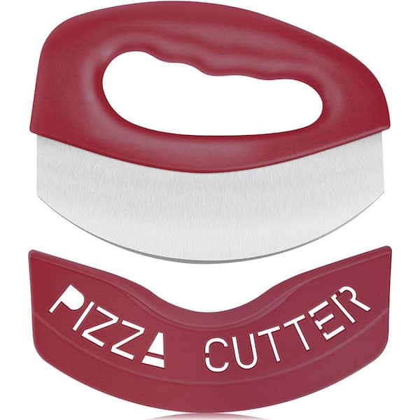 Red Stainless Steel Pizza Cutter w Cover, Super Sharp Blade Rocker Knife for Kitchen, Cutting Pizza, Lasagna, Fudge