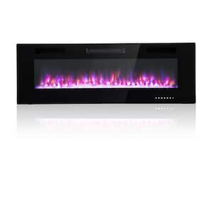 60 in. Wall Mounted and Built-In Freestanding Electric Fireplace in Black with Multi-Color Flames