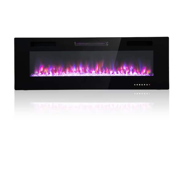 PHI VILLA 60 in. Wall Mounted and Built-In Freestanding Electric Fireplace in Black with Multi-Color Flames