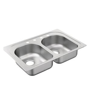 2000 Series Drop-In Stainless Steel 33 in. 4-Hole Double Bowl Kitchen Sink with QuickMount