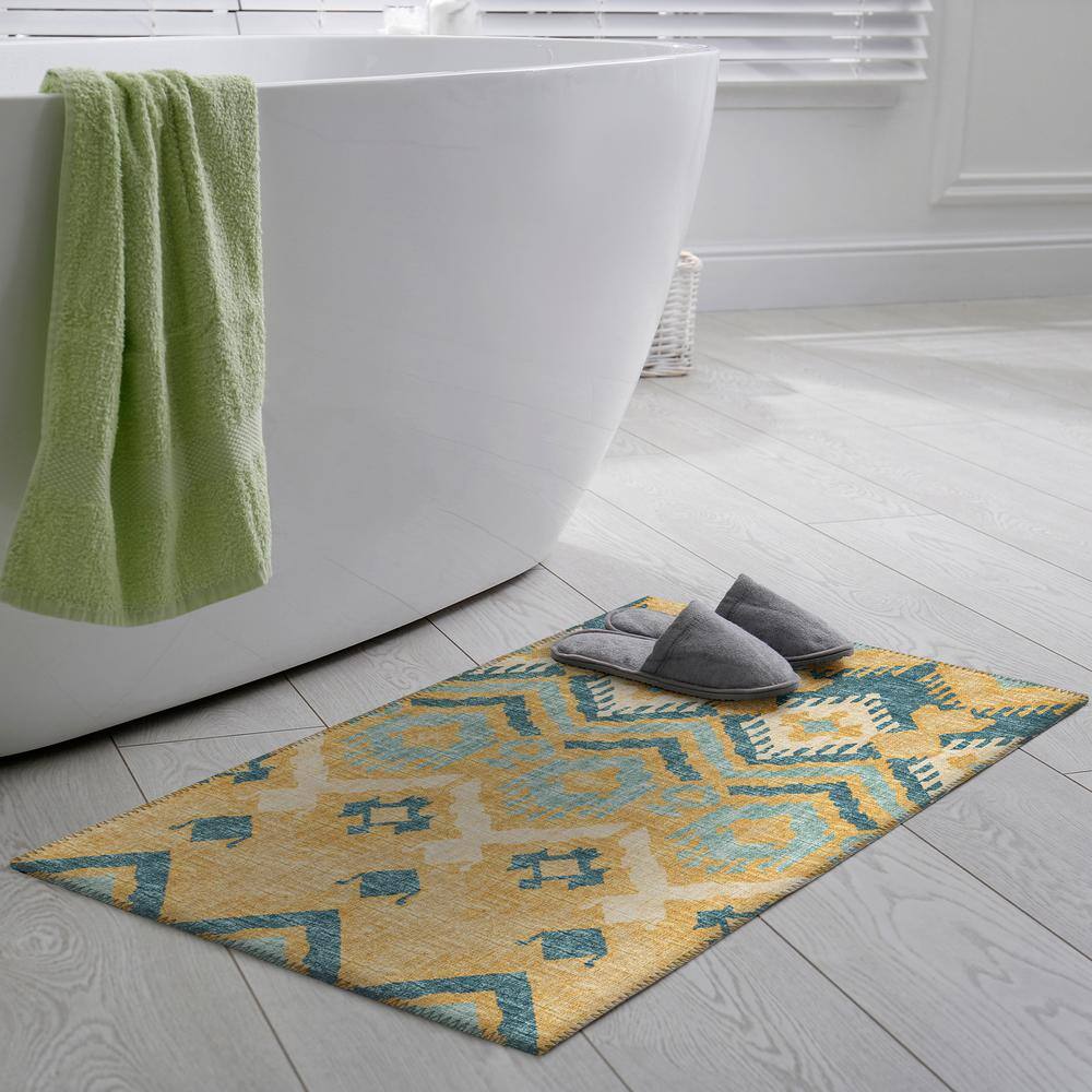 Yuma Yellow Flat Woven Synthetic Non-Slip Accent Rug 1'8" x 2'6"
