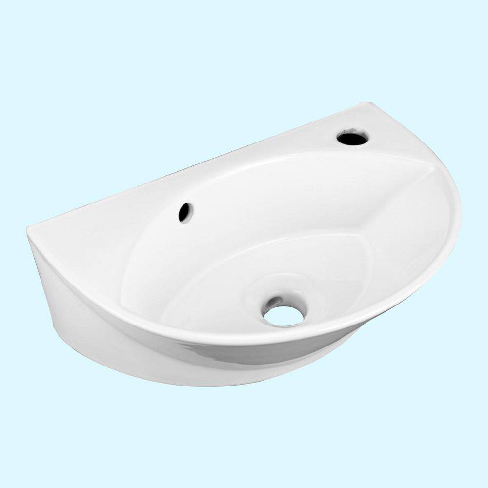 Juniper White Ceramic Wall-Mount Bathroom Sink with Reno-Gloss Finish