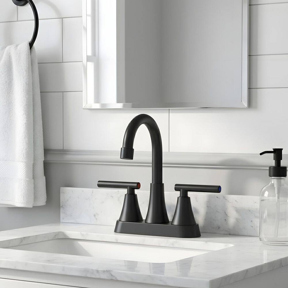 4 in. Centerset Double Handle Bathroom Sink Faucet in Matt Black price history on PriceWatchPro