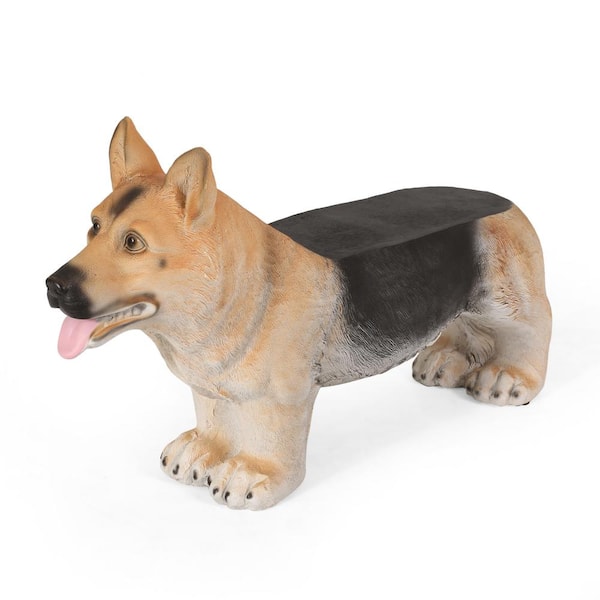Noble House Cullimore 32.75 in. 1-Person German Shepherd Dog Stone Outdoor Bench