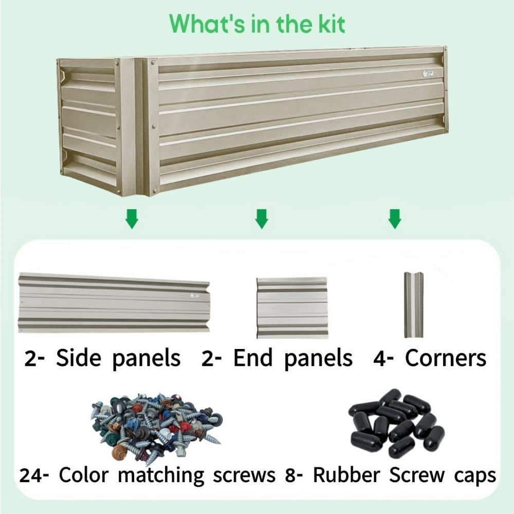 Light Stone Rectangular Galvalume Steel Raised Garden Bed 24 x 72 with 18 Inch High Walls