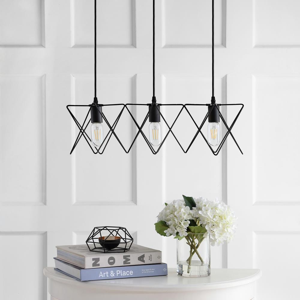 Black Geometric Triangular 3-Light LED Island Pendant