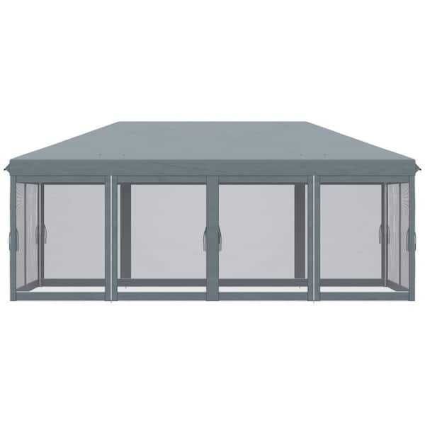 Sudzendf 10 ft. x 20 ft. Pop Up Canopy Tent-Gray with Netting Heavy Duty Instant Sun Shelter with Carry Bag