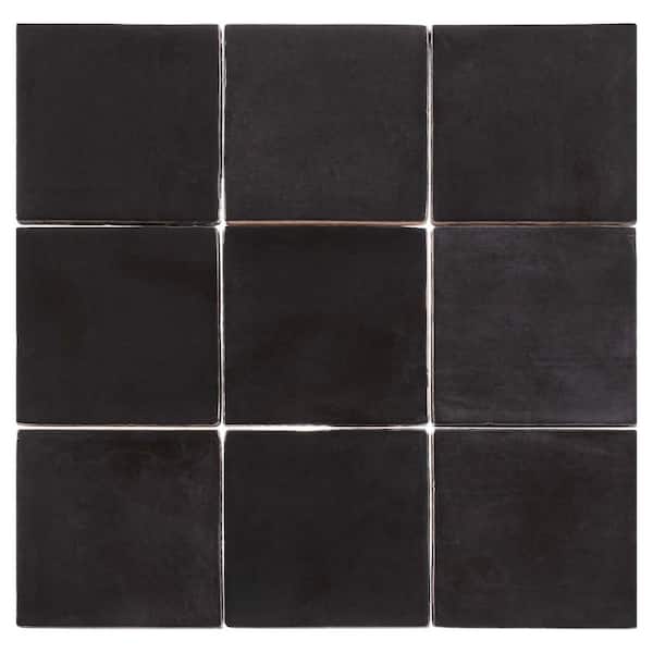 Jenae Vivin Black 4 in. x 4 in. Zellige Glossy Ceramic Wall Tile (5.38 sq. ft. / Case)