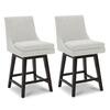 Spruce & Spring Fiona 26.8 in. lvory Gray High Back Solid Wood Frame Swivel Counter Height Bar Stool with Fabric Seat(Set of 2) 2-SSY1510H-B1105