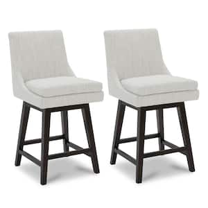 Fiona 26.8 in. lvory Gray High Back Solid Wood Frame Swivel Counter Height Bar Stool with Fabric Seat(Set of 2)