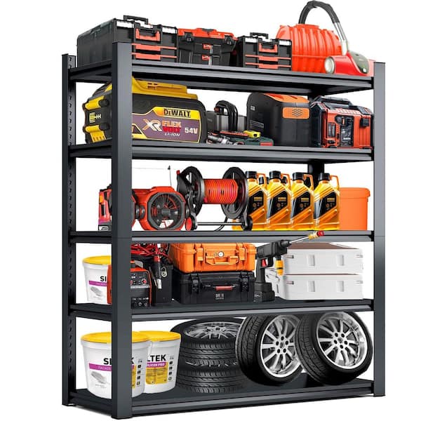 5-Shelf Heavy Duty Steel Adjustable Garage Storage Shelving Unit in Black (47.2 in. W x 72 in. H x 23.6 in. D)