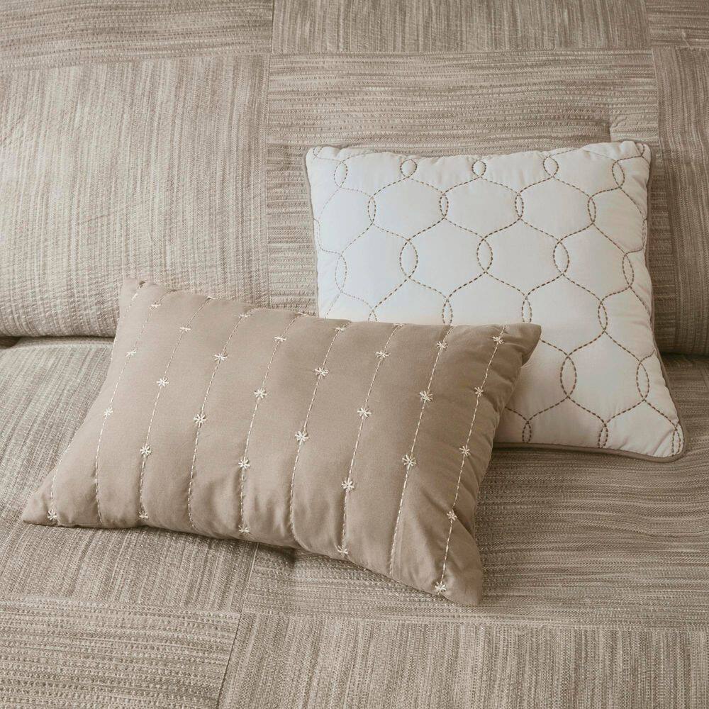 Taupe Queen Reversible Microfiber Comforter Set with Decorative Pillows
