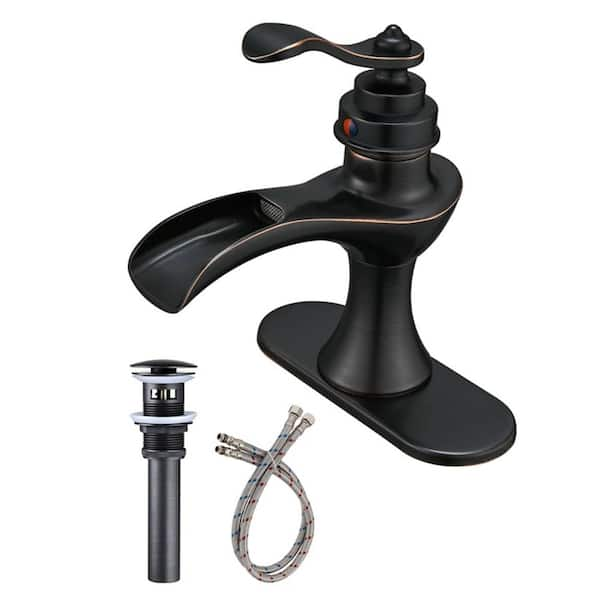 Flg Single Handle Single Hole Waterfall Bathroom Faucet With Pop Up Drain Kit And Deckplate 9379