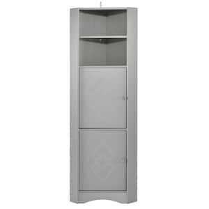 Gray Wood Storage Cabinet Tall Floor Cabinet Freestanding Corner Cabinet With Doors and Adjustable Shelf