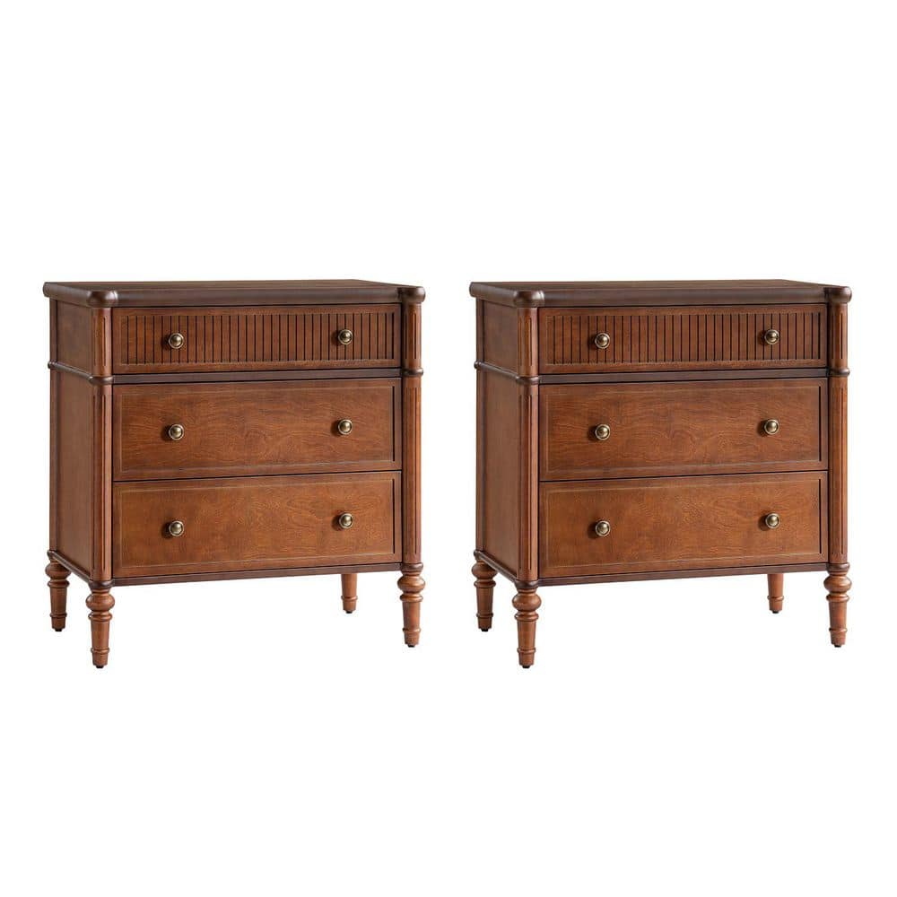 Roland Walnut 3-Drawer 28 in. W Nightstand Set of 2 with Built-In Charging Station - thumbnail 2