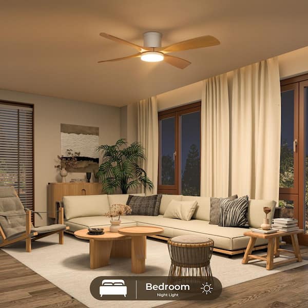 TOZING 54 in. Modern Indoor White and Wood Low Profile Flush Mount