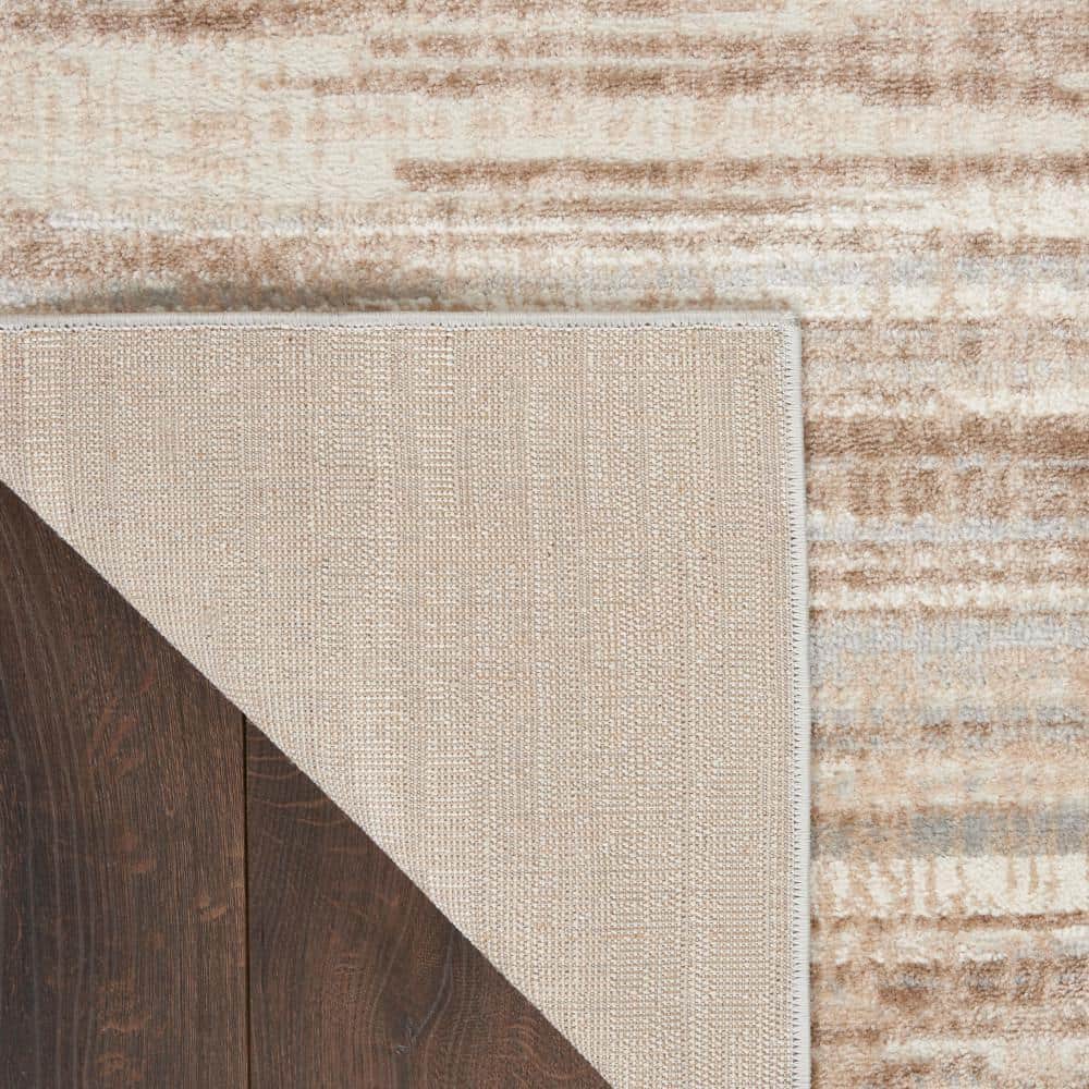 Ivory Grey Abstract Synthetic Rectangular Area Rug 8' x 11'