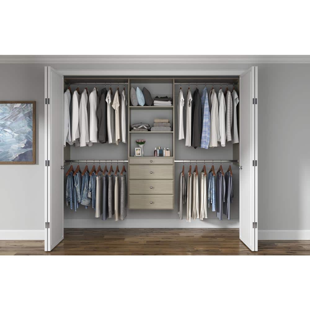 Weathered Grey Deluxe Closet Organizer Kit with Drawers