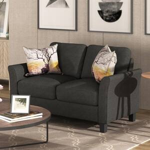 54 in. Black Linen 2-Seater Loveseat Double Seat Sofa