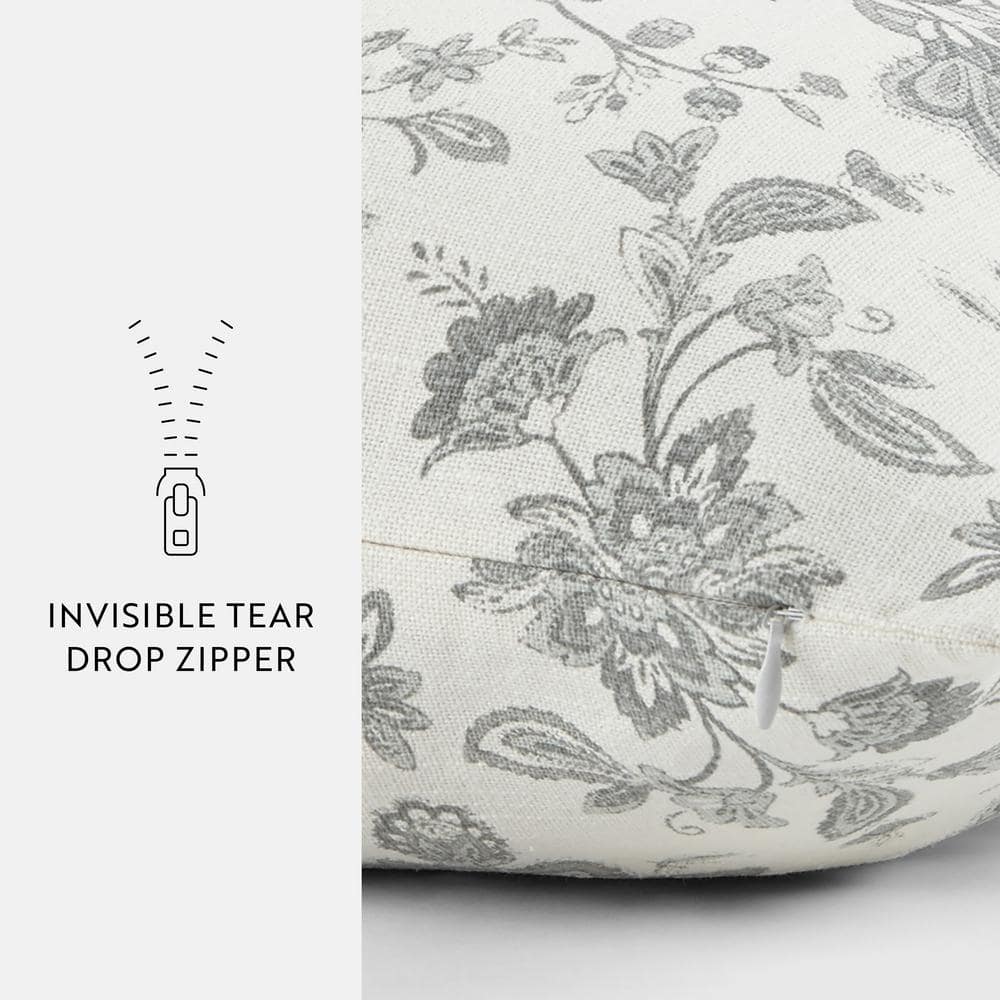 Gray Floral Cotton Square Throw Pillow Set