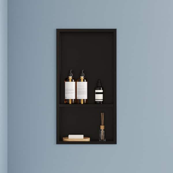 13 in. W x 25 in. H x 4 in. D Stainless Steel Bathroom Shower Niche Double Shelf in Matte Black with Drainage Holes
