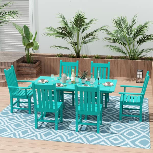 WESTIN OUTDOOR Hayes Turquoise 7-Piece HDPE Plastic Outdoor Dining Set