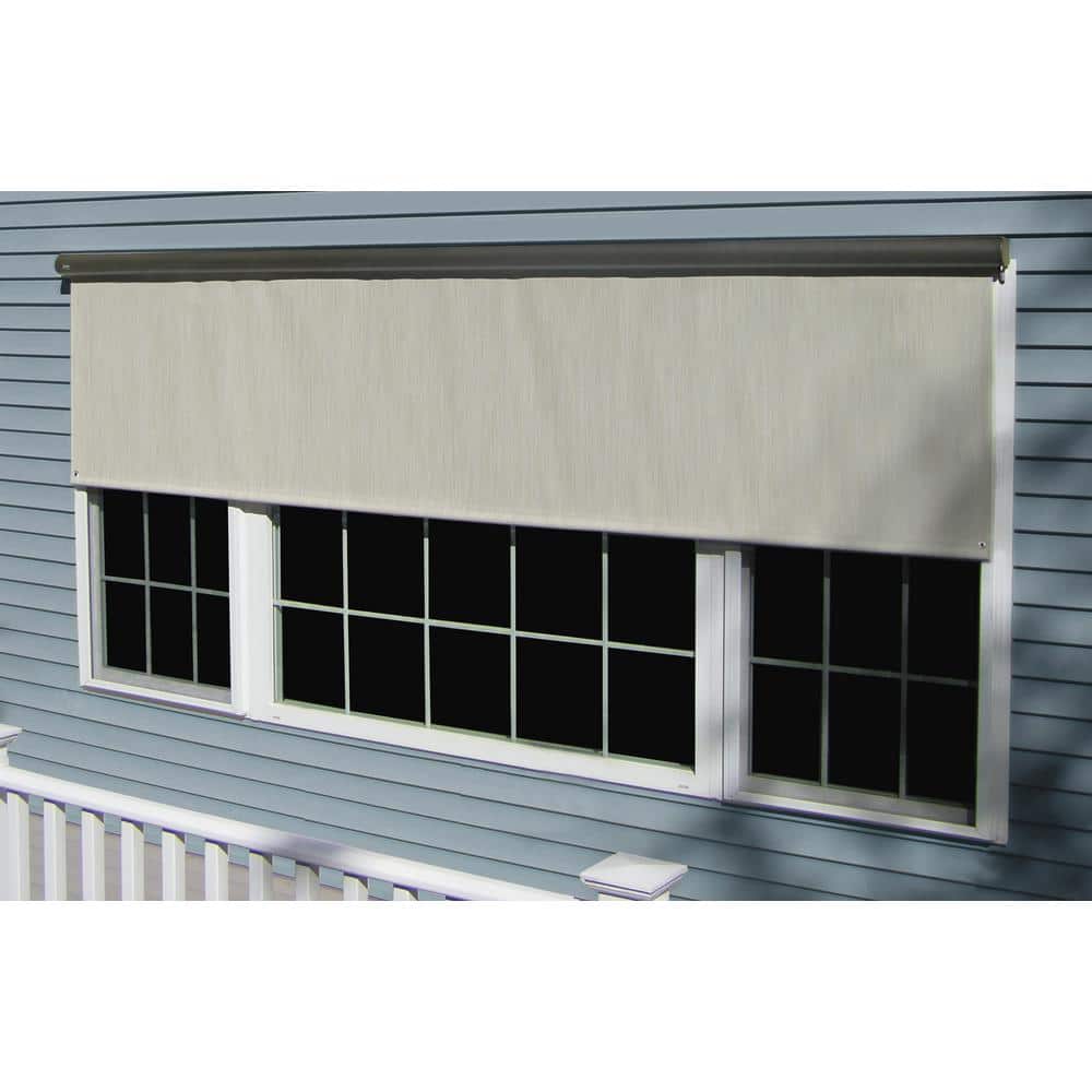 Cream Cordless Hand Crank Light Filtering Vinyl Horizontal Exterior Roll-Up Shade 126 in. W x 84 in. L price history on PriceWatchPro