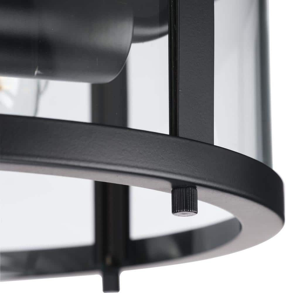 Gunther Matte Black Glass Drum Indoor/Outdoor Flush Mount Light