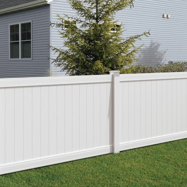 Pro-Series 4 ft. H x 8 ft. W White Vinyl Woodbridge Privacy Fence Panel Pro-Series 4 ft. H x 8 ft. W White Vinyl Woodbridge Privacy Fence Panel