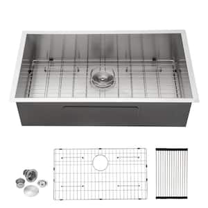 33 in. x 18 in. Single Bowl Undermount 16-Gauge Stainless Steel Kitchen Sink with Bottom Grid