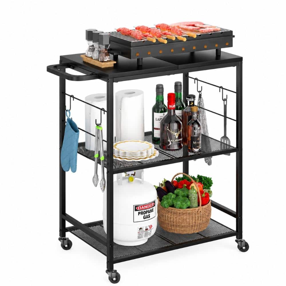 3-Tier Rolling BBQ Food Prep Grill Cart Table with 23.62 x 15.75 in Rust-Resistant Top for Patio Backyard Pizza price history on PriceWatchPro