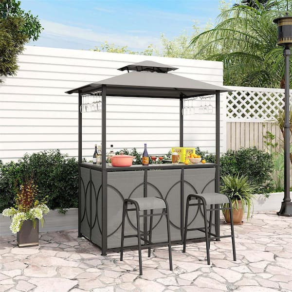 3-Piece Grey Metal Outdoor Bar Set