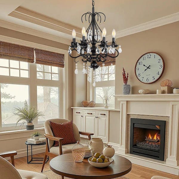Crystal 6 light Vintage Black Modern Pendant Chandeliers for