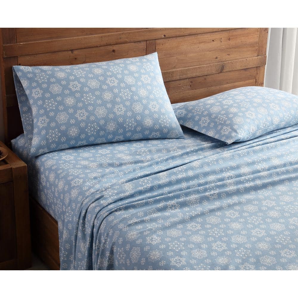 3-Piece White and Blue Snowflake Full Sheet Set