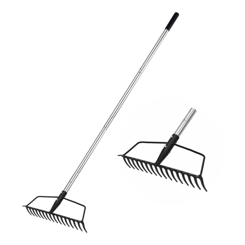 53 Inch Heavy Duty 16 Tine Metal Bow Rake with Adjustable Stainless Steel Handle and Rubber Grip Black price history on PriceWatchPro