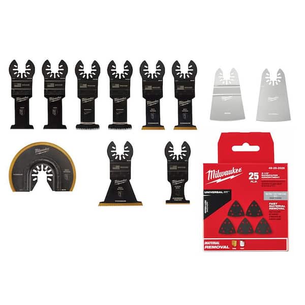 Milwaukee Oscillating Multi-Tool Blade Starter Kit with 3-1/2 in. Triangle  Sandpaper Variety Pack (36-Piece) 49-10-9113-49-25-2202-49-25-2025 - The  Home Depot