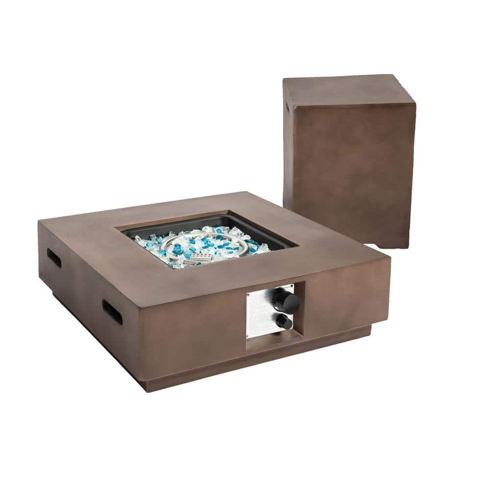 Tidoin Brown Square Concrete Outdoor Propane Fire Pit Table with